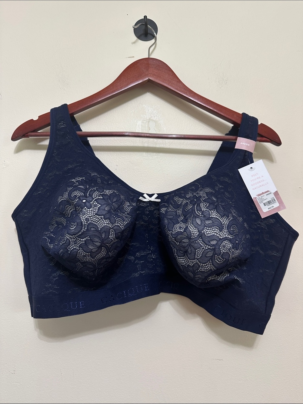 Cacique Navy Floral Lace Wireless Bra